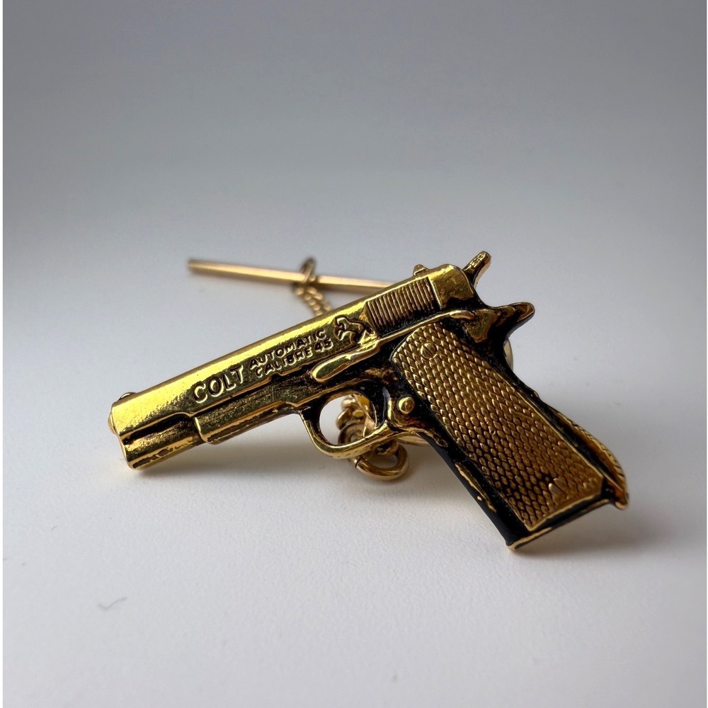 Colt Automatic Calibre 45 Pistol Tie Tack Pin Gold Tone Miniature Gun Accessory